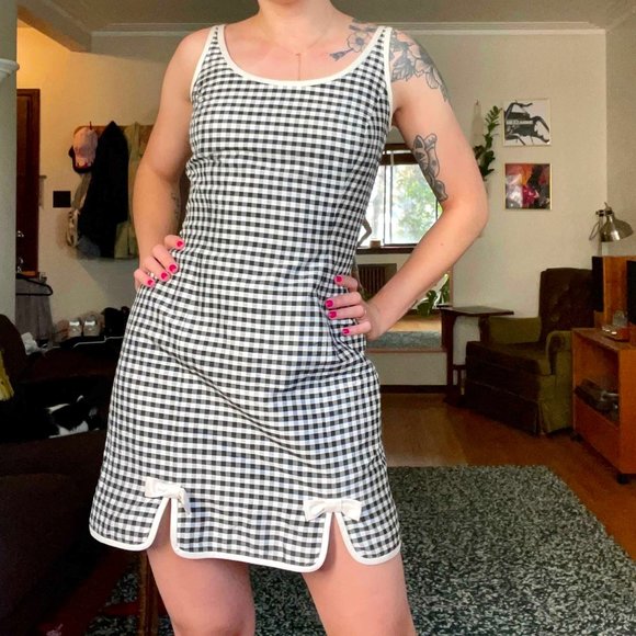 90s Vintage Ann Taylor Raw Silk Gingham Mini Dress - Picture 1 of 4